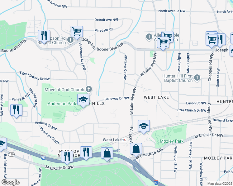 map of restaurants, bars, coffee shops, grocery stores, and more near 1810 Oakmont Drive Northwest in Atlanta