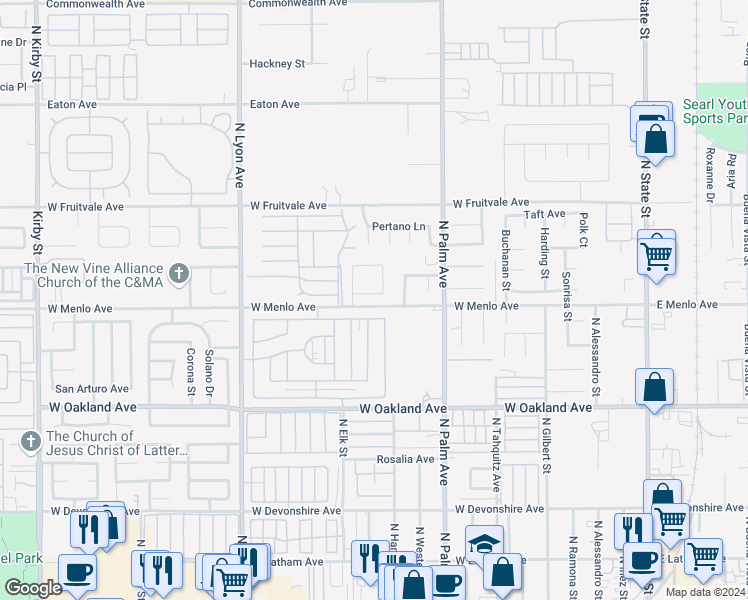 map of restaurants, bars, coffee shops, grocery stores, and more near 1145 Viento Drive in Hemet