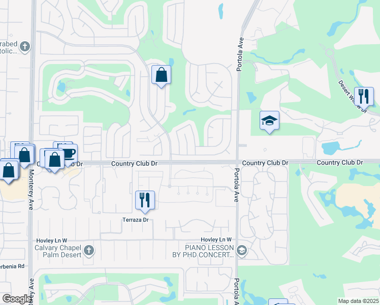 map of restaurants, bars, coffee shops, grocery stores, and more near 39906 Black Mesa Lane in Palm Desert