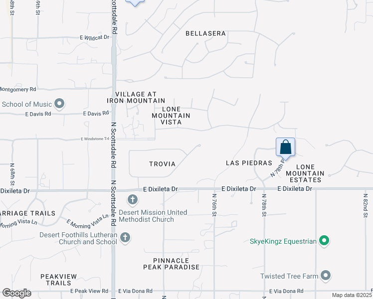 map of restaurants, bars, coffee shops, grocery stores, and more near 7504 East Baker Drive in Scottsdale
