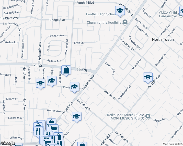 map of restaurants, bars, coffee shops, grocery stores, and more near 18951 Jane Circle in Santa Ana