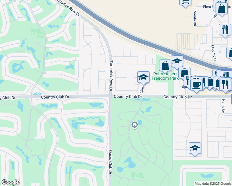 map of restaurants, bars, coffee shops, grocery stores, and more near 101 Azzuro Drive in Palm Desert