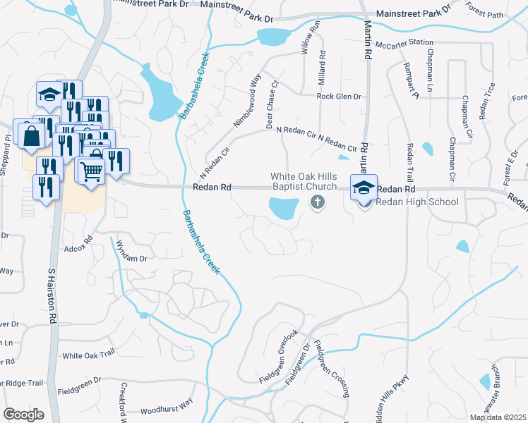 map of restaurants, bars, coffee shops, grocery stores, and more near 1232 Mill Lake Circle in Stone Mountain