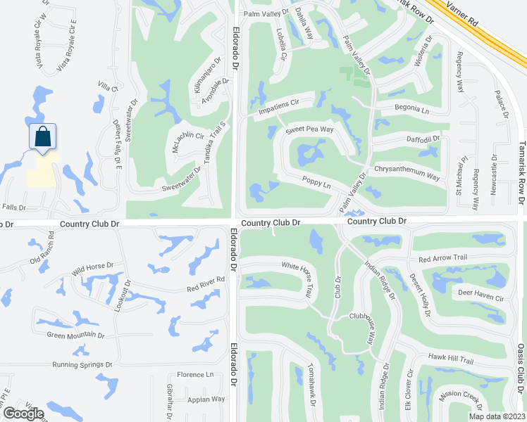 map of restaurants, bars, coffee shops, grocery stores, and more near 76072 Honeysuckle Drive in Palm Desert