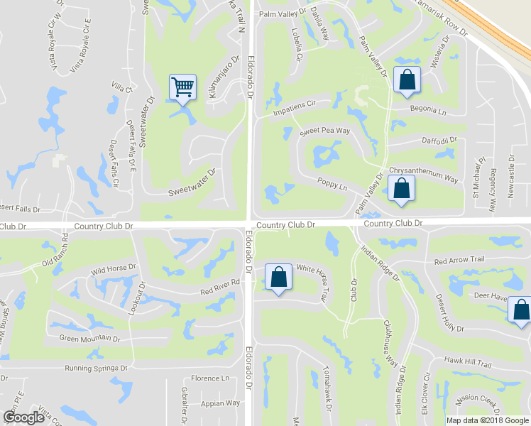 map of restaurants, bars, coffee shops, grocery stores, and more near 76022 Honeysuckle Drive in Palm Desert