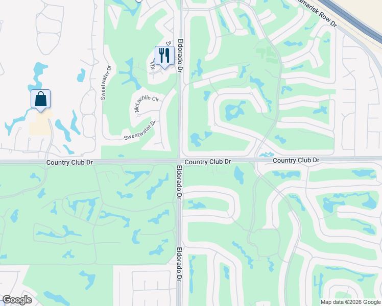 map of restaurants, bars, coffee shops, grocery stores, and more near 76022 Honeysuckle Drive in Palm Desert