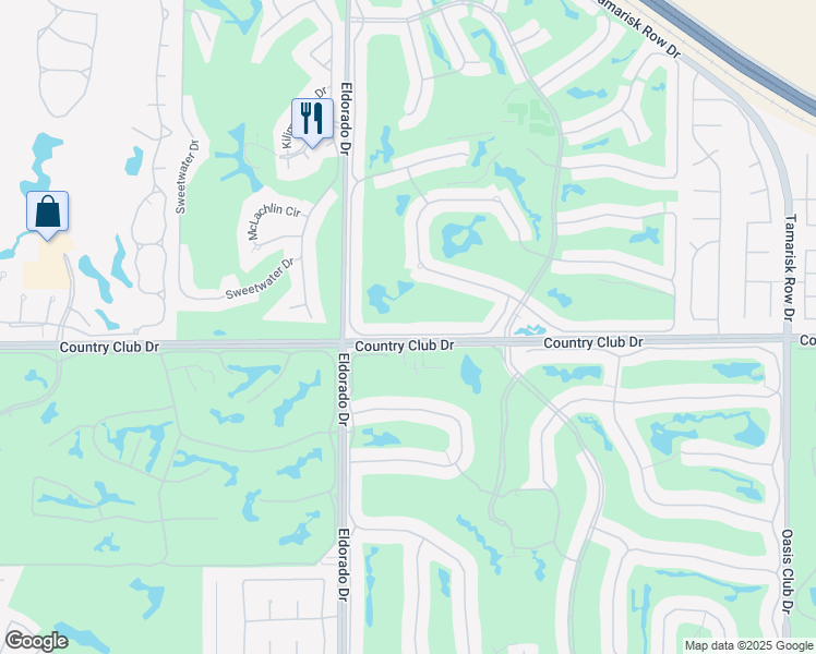 map of restaurants, bars, coffee shops, grocery stores, and more near 76122 Honeysuckle Drive in Palm Desert