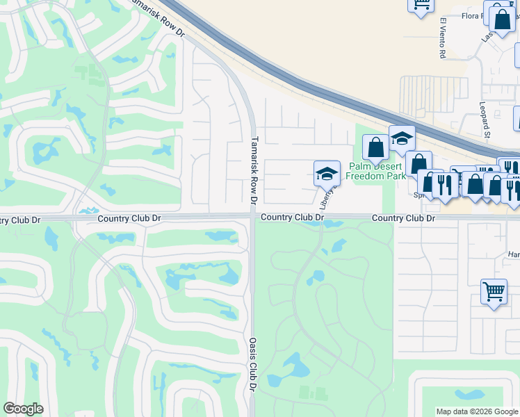 map of restaurants, bars, coffee shops, grocery stores, and more near 155 Bellini Way in Palm Desert