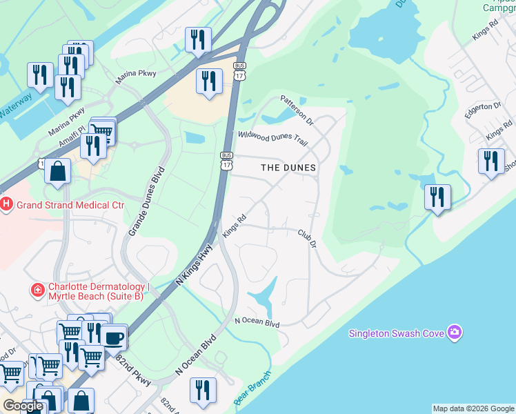 map of restaurants, bars, coffee shops, grocery stores, and more near in Myrtle Beach