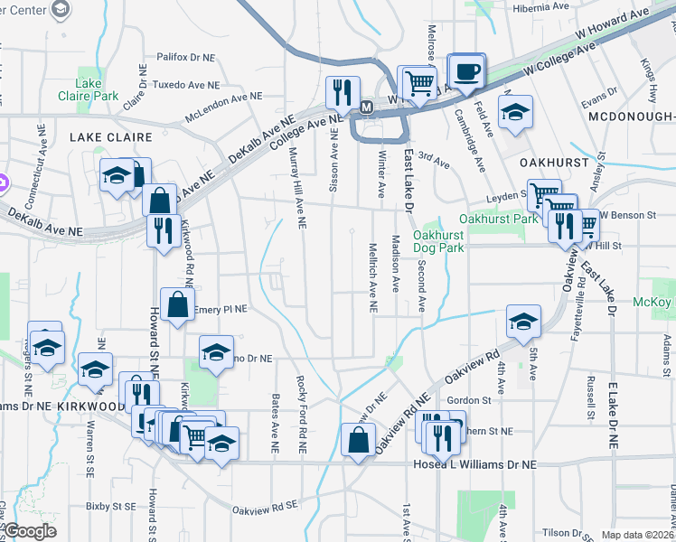 map of restaurants, bars, coffee shops, grocery stores, and more near 220 Sisson Avenue Northeast in Atlanta