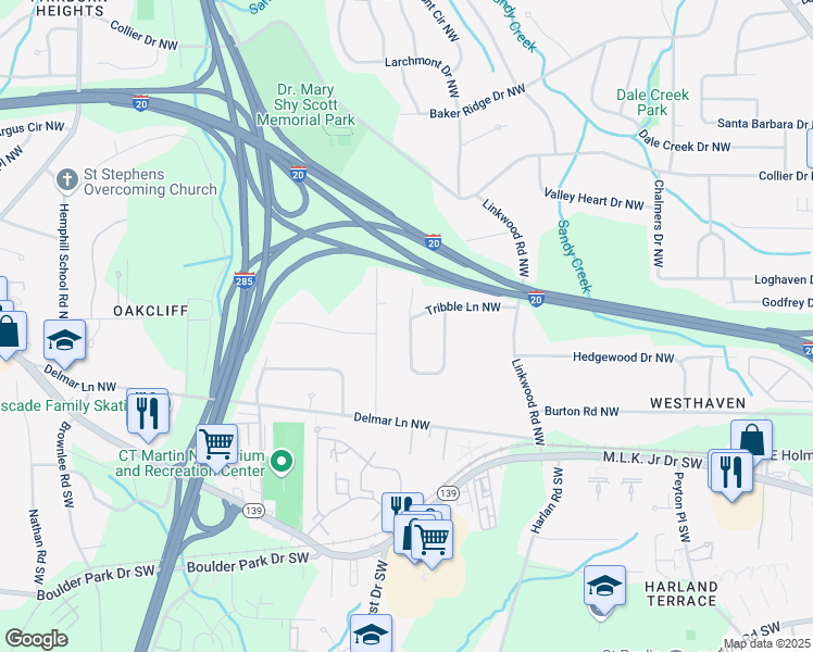 map of restaurants, bars, coffee shops, grocery stores, and more near 298 Hermer Circle Northwest in Atlanta