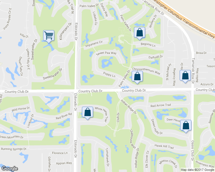 map of restaurants, bars, coffee shops, grocery stores, and more near 76260 Honeysuckle Drive in Palm Desert