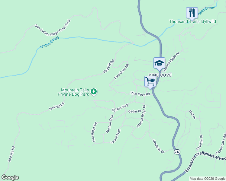 map of restaurants, bars, coffee shops, grocery stores, and more near 52547 Pine Cove Road in Idyllwild-Pine Cove