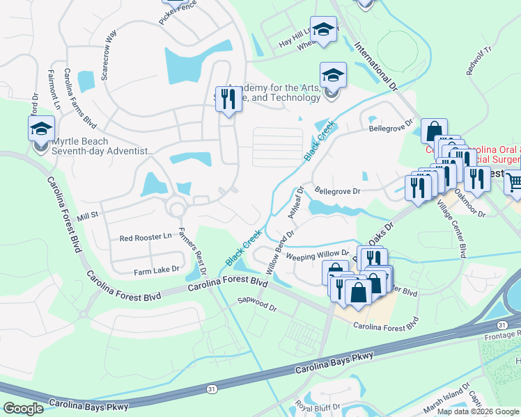 map of restaurants, bars, coffee shops, grocery stores, and more near 2772 Coopers Court in Myrtle Beach