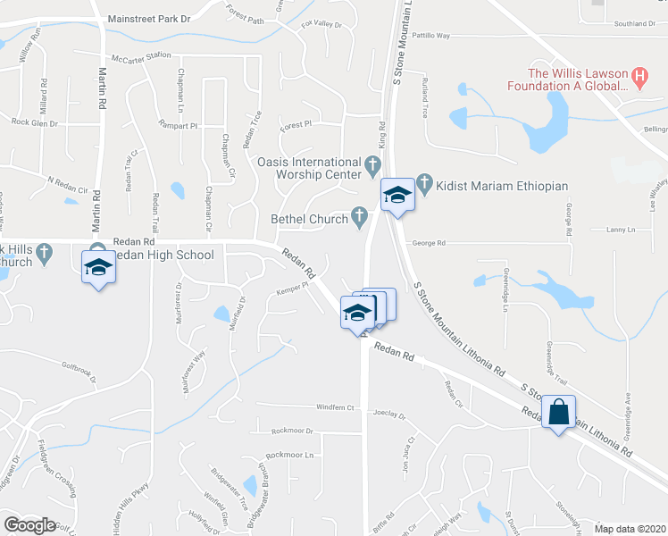 map of restaurants, bars, coffee shops, grocery stores, and more near 1188 Dustin Court in Stone Mountain