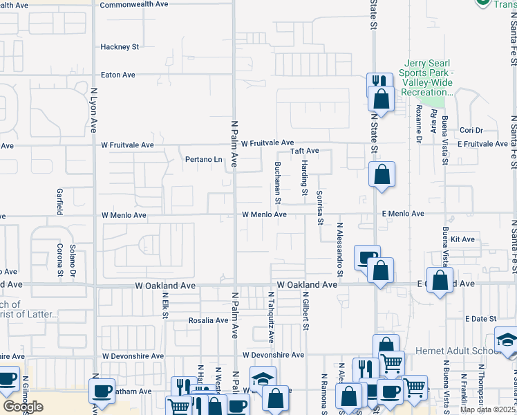 map of restaurants, bars, coffee shops, grocery stores, and more near 777 Skov Street in Hemet