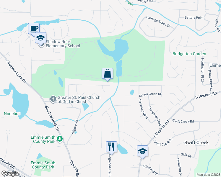 map of restaurants, bars, coffee shops, grocery stores, and more near 6225 Arbor Links Road in Lithonia