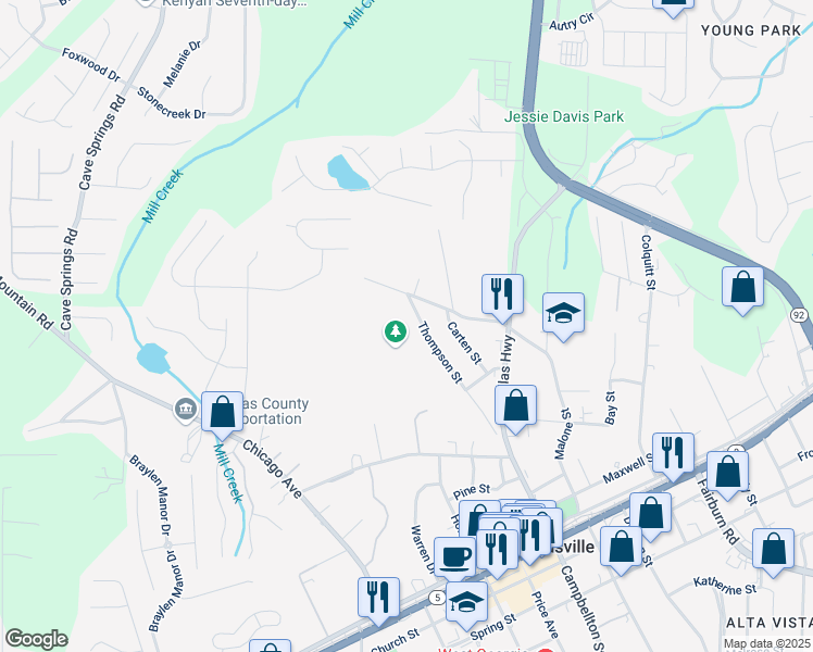 map of restaurants, bars, coffee shops, grocery stores, and more near 8085 Thompson Street in Douglasville