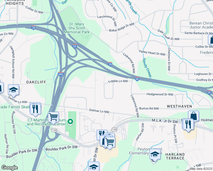 map of restaurants, bars, coffee shops, grocery stores, and more near 298 Hermer Circle Northwest in Atlanta