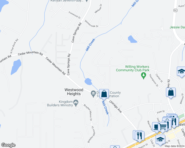 map of restaurants, bars, coffee shops, grocery stores, and more near 7086 Littlebrook Way in Douglasville