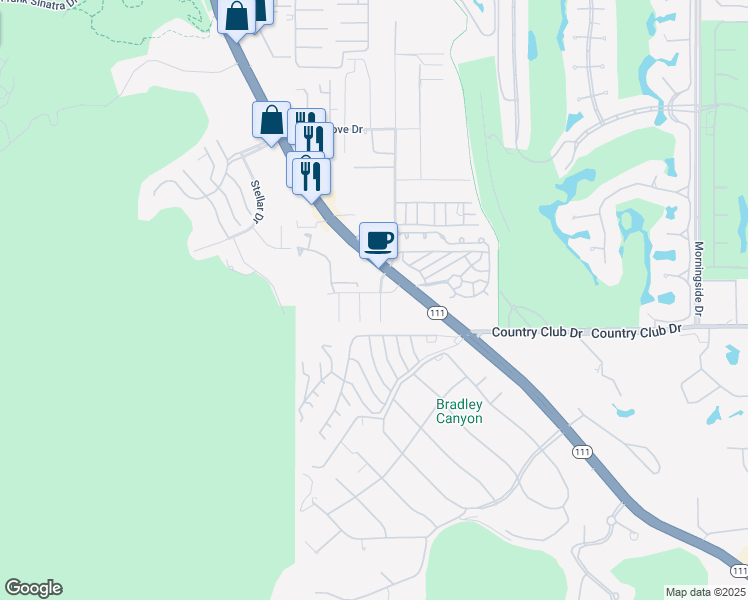 map of restaurants, bars, coffee shops, grocery stores, and more near 39910 Bird Lane in Rancho Mirage