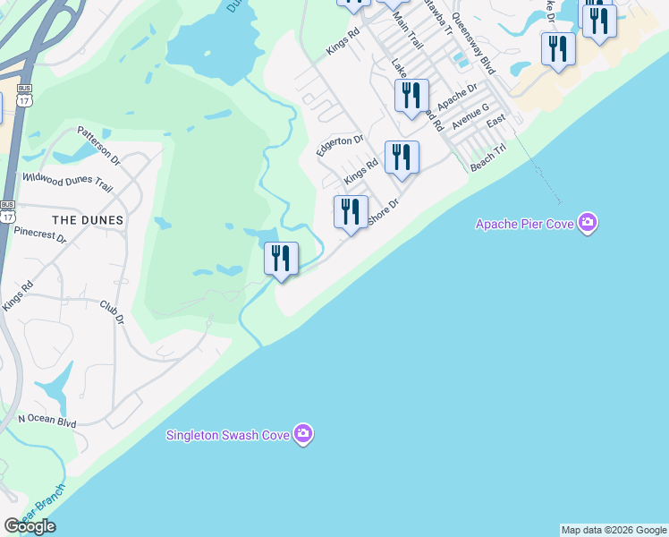 map of restaurants, bars, coffee shops, grocery stores, and more near 9530 Shore Drive in Myrtle Beach
