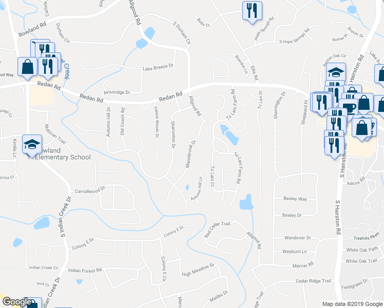 map of restaurants, bars, coffee shops, grocery stores, and more near 1187 Mannbrook Drive in Stone Mountain