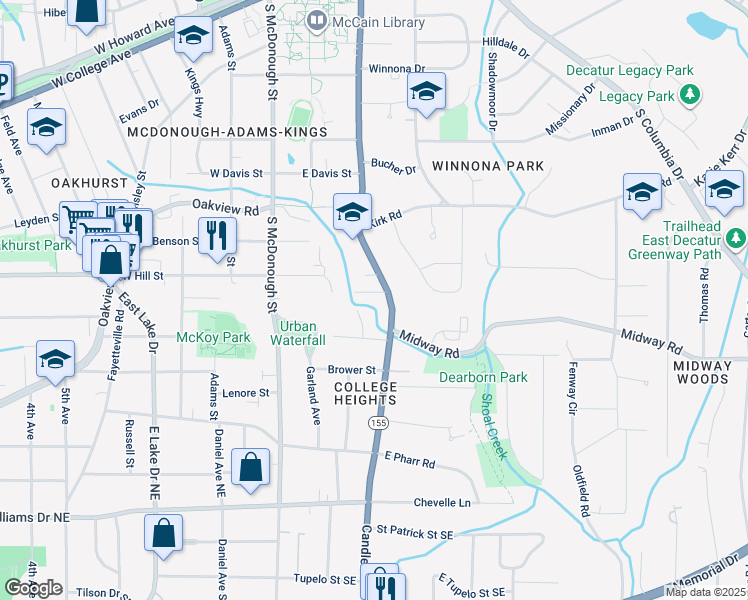 map of restaurants, bars, coffee shops, grocery stores, and more near 218b Buchanan Terrace in Decatur