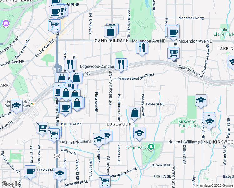 map of restaurants, bars, coffee shops, grocery stores, and more near 200 Lowry Street in Atlanta