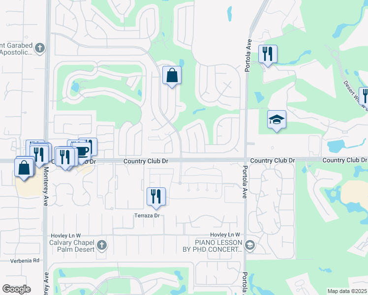 map of restaurants, bars, coffee shops, grocery stores, and more near 39880 Palm Greens Parkway in Palm Desert