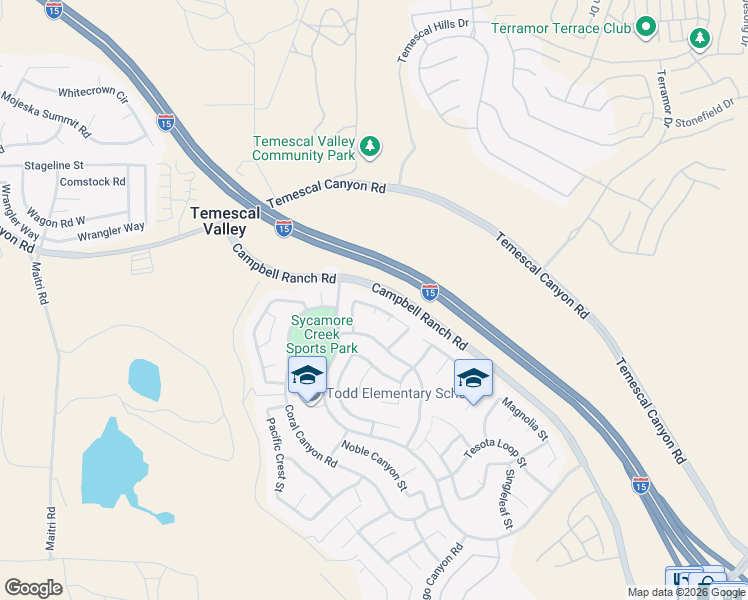 map of restaurants, bars, coffee shops, grocery stores, and more near 11030 Whitebark Lane in Corona