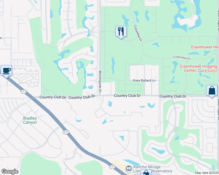 map of restaurants, bars, coffee shops, grocery stores, and more near 39855 Morningsprings Road in Rancho Mirage