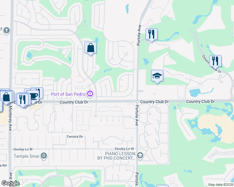 map of restaurants, bars, coffee shops, grocery stores, and more near 73867 Oak Springs Drive in Palm Desert