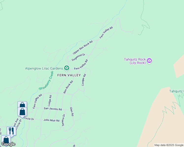 map of restaurants, bars, coffee shops, grocery stores, and more near 55526 Howland Road in Idyllwild-Pine Cove