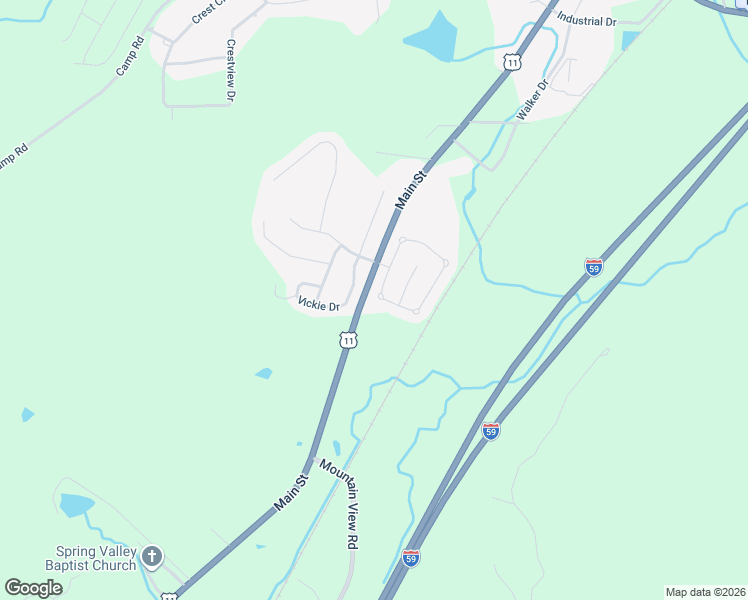 map of restaurants, bars, coffee shops, grocery stores, and more near 99 Vickie Drive in Springville