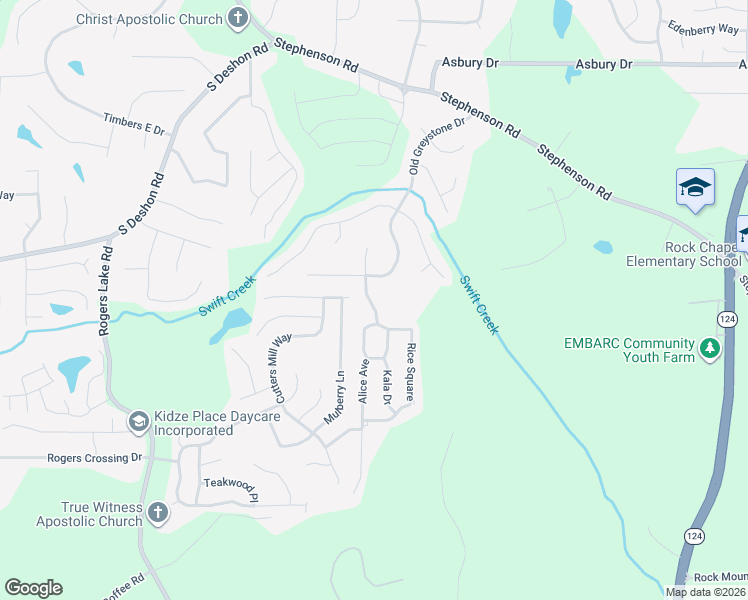 map of restaurants, bars, coffee shops, grocery stores, and more near 1256 Old Greystone Court in Lithonia