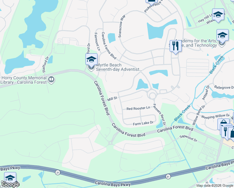 map of restaurants, bars, coffee shops, grocery stores, and more near 2475 Windmill Way in Myrtle Beach