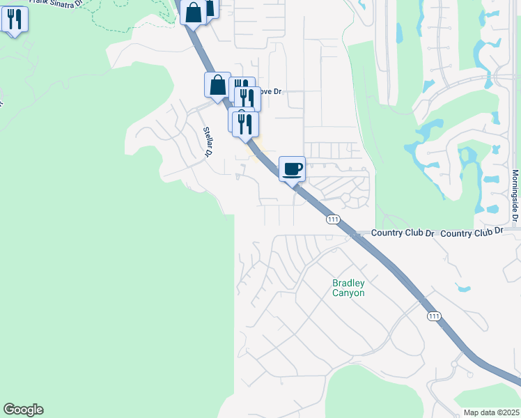 map of restaurants, bars, coffee shops, grocery stores, and more near 39905 Estates Road in Rancho Mirage