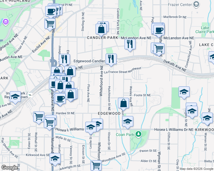 map of restaurants, bars, coffee shops, grocery stores, and more near 200 Lowry Street in Atlanta