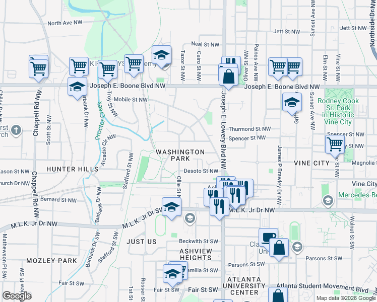 map of restaurants, bars, coffee shops, grocery stores, and more near 987 Michigan Avenue Northwest in Atlanta
