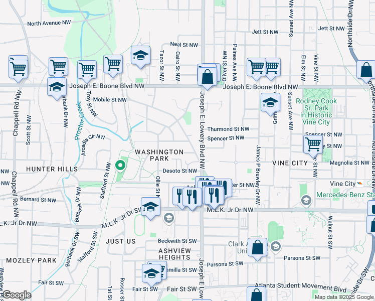 map of restaurants, bars, coffee shops, grocery stores, and more near 953 Michigan Avenue Northwest in Atlanta