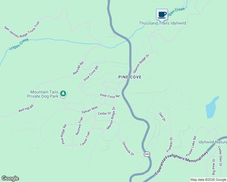 map of restaurants, bars, coffee shops, grocery stores, and more near 52835 Sugar Pine Drive in Idyllwild-Pine Cove