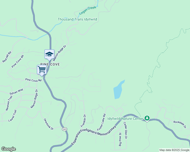map of restaurants, bars, coffee shops, grocery stores, and more near 25006 Knob-Hill in Idyllwild-Pine Cove