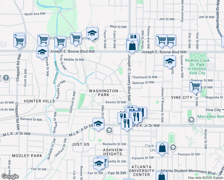 map of restaurants, bars, coffee shops, grocery stores, and more near 987 Michigan Avenue Northwest in Atlanta