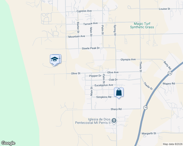 map of restaurants, bars, coffee shops, grocery stores, and more near Olive Avenue in Good Hope