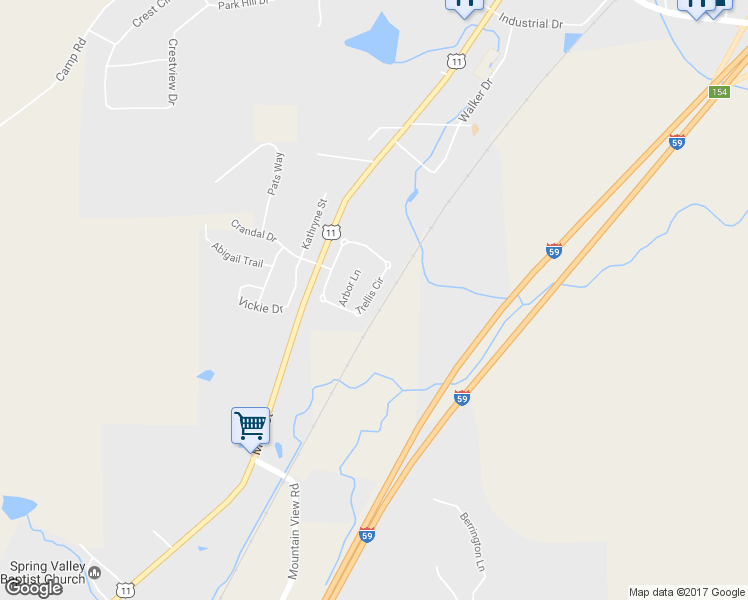 map of restaurants, bars, coffee shops, grocery stores, and more near 250 Trellis Circle in Springville