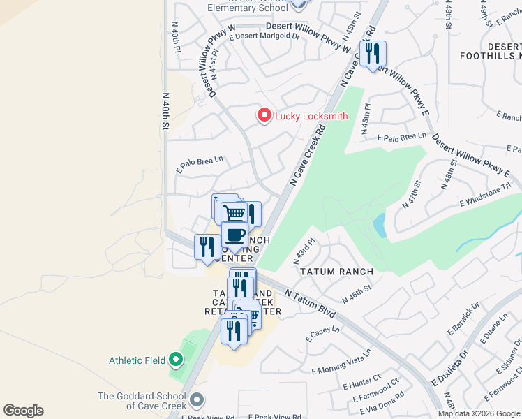 map of restaurants, bars, coffee shops, grocery stores, and more near East Hallihan Drive in Phoenix