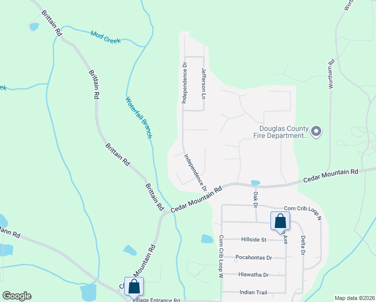 map of restaurants, bars, coffee shops, grocery stores, and more near 1828 Independence Drive in Douglasville