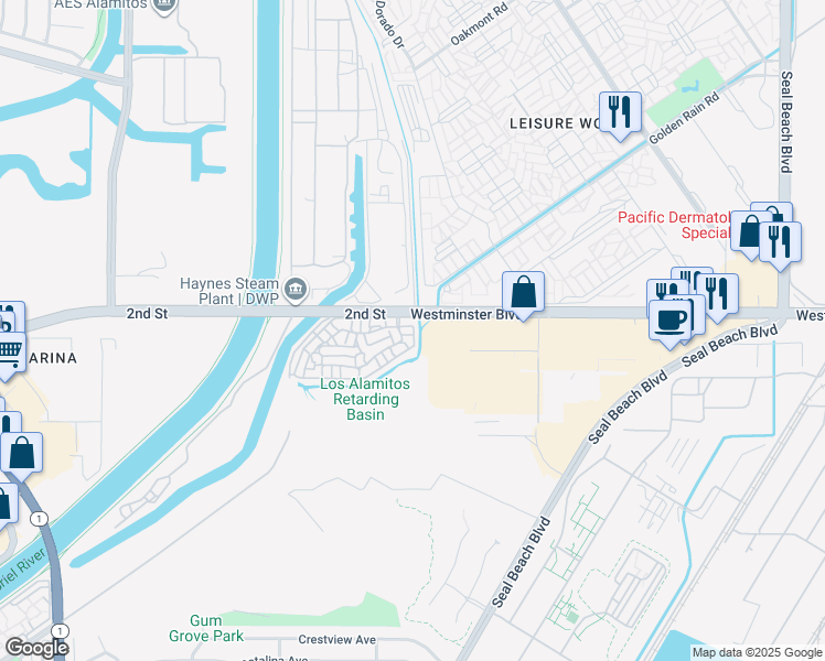 map of restaurants, bars, coffee shops, grocery stores, and more near 7164 Seawind Drive in Long Beach
