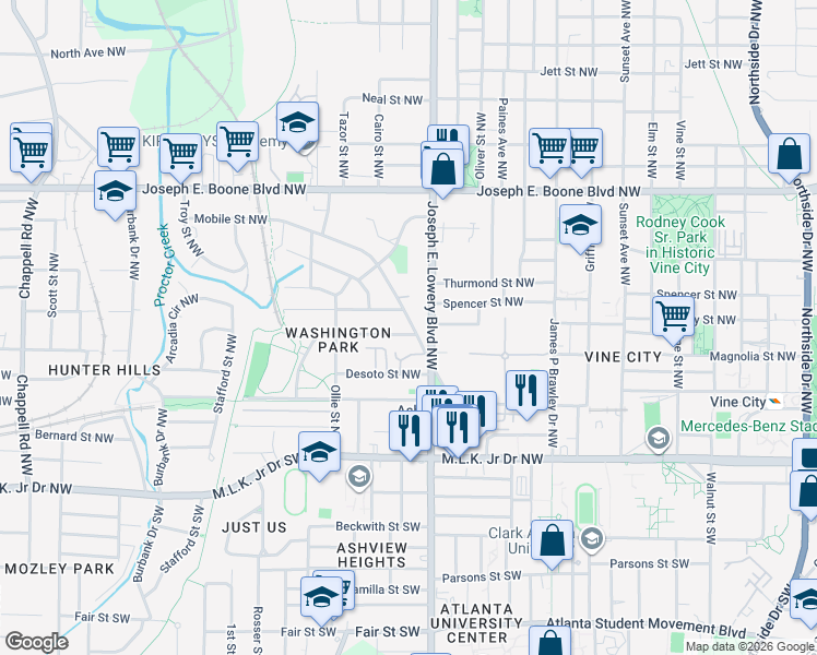 map of restaurants, bars, coffee shops, grocery stores, and more near 956 Mayson Turner Road Northwest in Atlanta